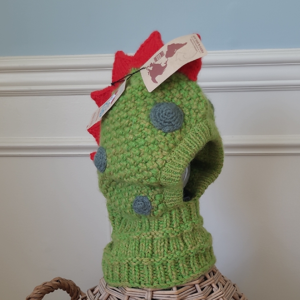 Andes Gifts Kids Green Dinosaur Knit Alpaca Hat for Kids NWT
